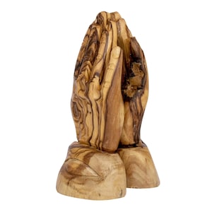 Handmade Olive Wood Prayer Hands Blessed Christian Souvenir Gift Home Tabletop Desk Decor Rosary Holder 5.5&quot;/14cm
