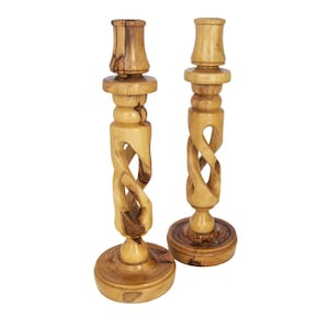 Olive wood candle holders Candlestick holder wood Spiral candlestick holders Olive wood gifts Wooden candle holder Candlestick set of 2