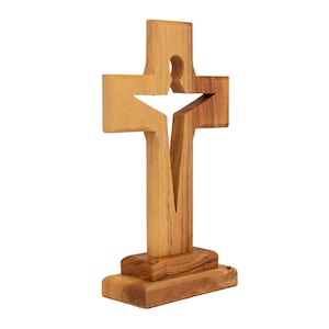 Olive Wood Silhouette Crucifix Cross Confirmation Gift Decor Standing Cross Altar Christian Wooden for Communion Baptism Gift Jerusalem