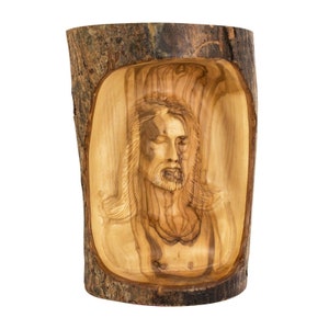 Olivenholz JesusKopf, geschnitzt in Olivenholz Ast, Jesus Büste Home Decor, handgeschnitztes christliches Geschenk Jesus Statue Skulptur Bethlehem