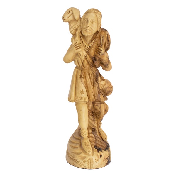 Carved Figurine Jesus Christ the Good Shepherd Olive Wood Hand Carved Statue Christ with Lamb Bethlehem Catholic Religious Gifts Decoration