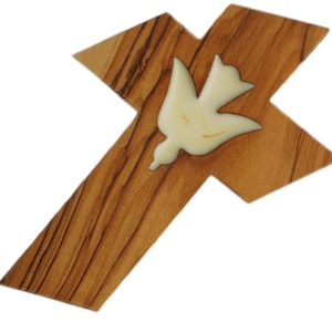 Small Olive Wood Cross w/ Dove Wall Decor Ornament Bethlehem Christian Gift Jesus Peace Comfort Holding Cross Confirmation Communion