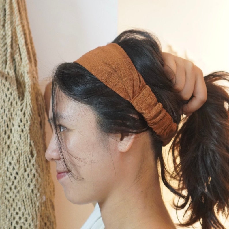 Natural Cotton Brown Yam Root Dyed Headband - Handcrafted Natural Dye Headwrap Accessories for All Hair Types, Multi-Use Hair band