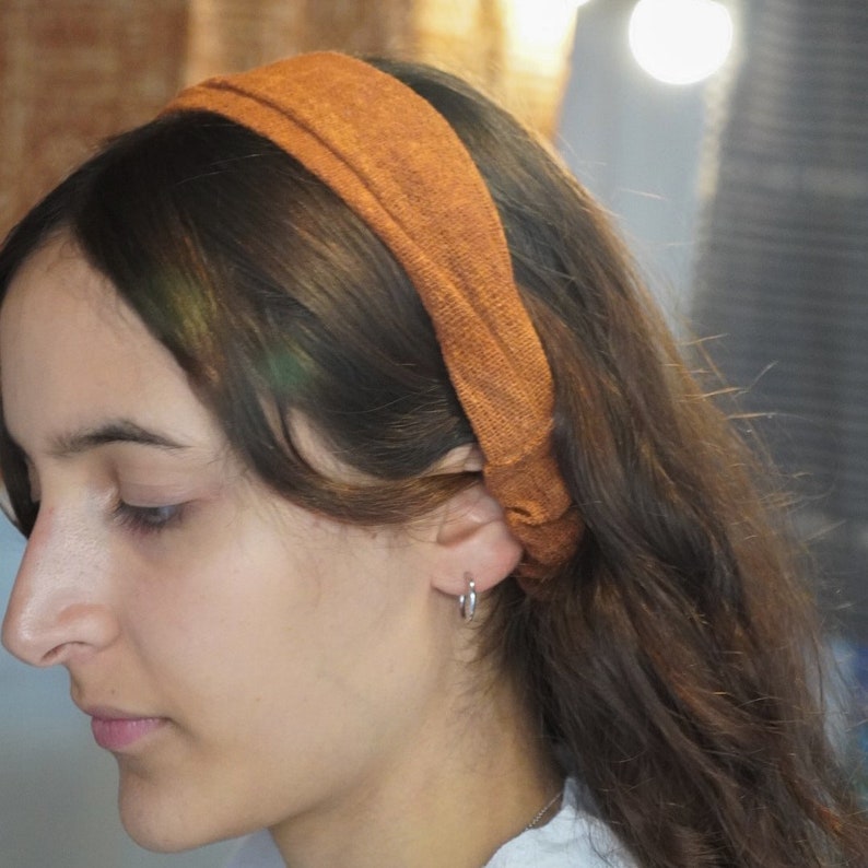 Natural Cotton Linen Brown Yam Root Dyed Headband - Handcrafted Natural Dye Headwrap Accessories Women Hair band