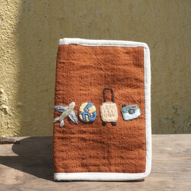 Landscape olive green hand embroidered passport cover main image 1