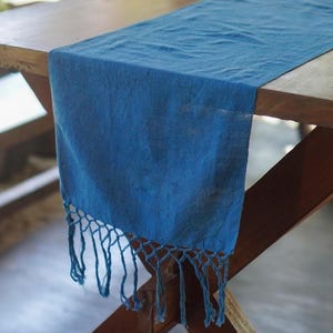 Handwoven Indigo-Dyed Cotton Fabric Scarf, Natural Dye Table Cloth Runner