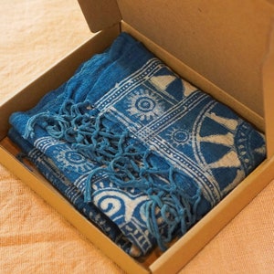 Eco-Friendly Handwoven Natural-Dyed Cotton Scarves, Natural Indigo Dyed Table Cloth Runner with Hmong Batik Patterns