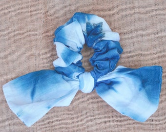 Indigo Dyed Cotton Scrunchie, Hair Tie Scarf