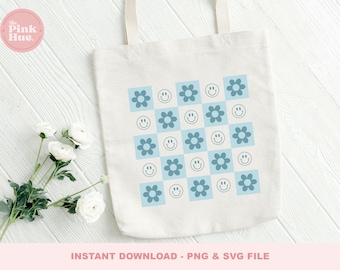 Plaid Tote Bag Bundle | Canvas Tote Bag Design | Canvas Tote Plaid Design | Flower and Smiley Face SVG | Tote Bag Merch
