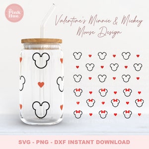 Minnie Mouse Libbey Glass Can Wrap | Mickey Mouse Libbey Glass Can Wrap | 16oz Glass Can SVG | 16oz Glass Can SVG | Valentine's Day SVGs