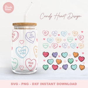 Heart Candy Libbey Glass Can Wrap | Heart Glass Can Wrap | Glass Can 16oz Wrap | Valentine&#39;s Day Cup Wrap