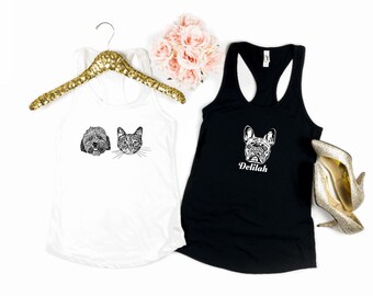 Personalized Pet Tank Top | Custom Pet Portrait Shirt | Personalized Dog Face Pet Face Tank Top |Custom Dog Mom TankTop Shirt Drawn Pet Face
