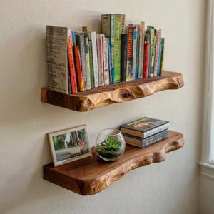 White Oak Live Edge Floating Shelf With Brackets | Live Edge