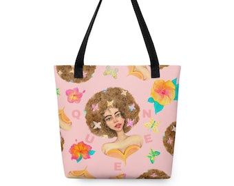 Bolsa de arte de la Reina Negra: Magia de melanina, diseño floral de mujer afro