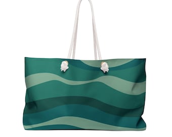 Teal Wave Pattern Weekender Bag | Ocean Stripe Travel Tote