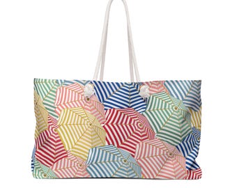 Colorful Beach Umbrella Pattern Weekender Bag | Beach Tote, Summer Vacation