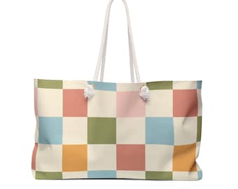 Pastel Checkered Pattern Weekender Bag | Colorful Checkerboard Tote