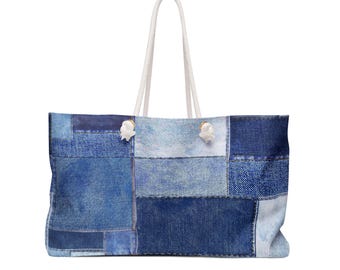 Denim Patchwork Weekender Bag – Large Travel Tote