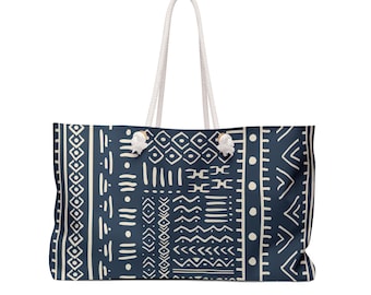 Navy Pattern Weekender Bag | Tribal Boho Travel Tote