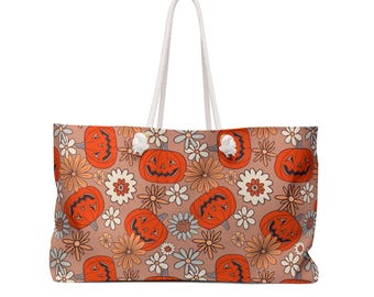 Bolso de fin de semana con estampado floral de calabaza de Halloween / Bolso de mano con forma de calabaza de Halloween