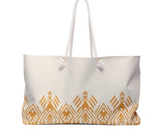 Golden Geometric Pattern Weekender Bag,  Boho Beach Tote, Oversized Market Tote