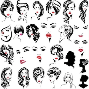 Eyelash SVG, Frau SVG, Lippen SVG Wimpern SVG Frau Gesicht Svg Weibliche Haarmode für Silhouette für Cricut Png Clipart Bundle Sofortiger Download
