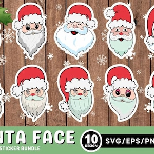 Santa Claus Face SVG, Cute Santa layered cut file, Funny Santa Head Clipart, Christmas Xmas Holiday Winter Kid Shirt Silhouette Cricut Vinyl