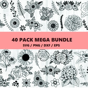 Flower svg bundle, floral arrangement svg, floral svg, wildflower svg, floral border svg, bouquet svg, flower border svg, flower png