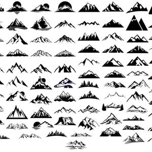 MEGA bergen Svg bundel, berg Svg handgetekende, bos boom Svg, buiten avontuur Svg, landschap Svg, Svg voor Cricut, silhouet