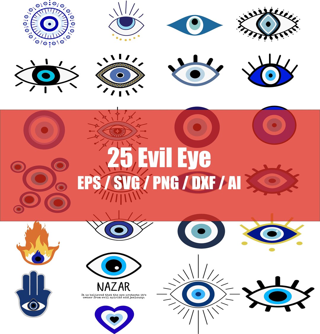 Evil Eye Svg Bundle Png Dxf, Humsa Svg Cut Files, Turkish Eye Svg, Evil ...