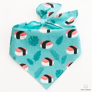 Mint Musubi Dog Bandana, Dog Mom, Dog Mom Gift, Dog Accessories, Fun Dog Bandana, Spam Musubi, Blue, Hawaiian, Tropical, Funny Bandana, Spam