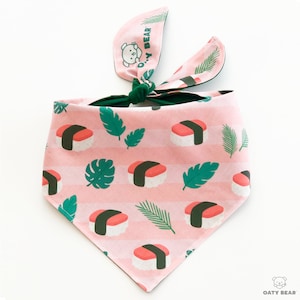Pink Musubi Dog Bandana, Dog Mom, Dog Mom Gift, Dog Accessories, Fun Dog Bandana, Spam Musubi, Pink, Hawaiian, Tropical, Funny Bandana, Spam