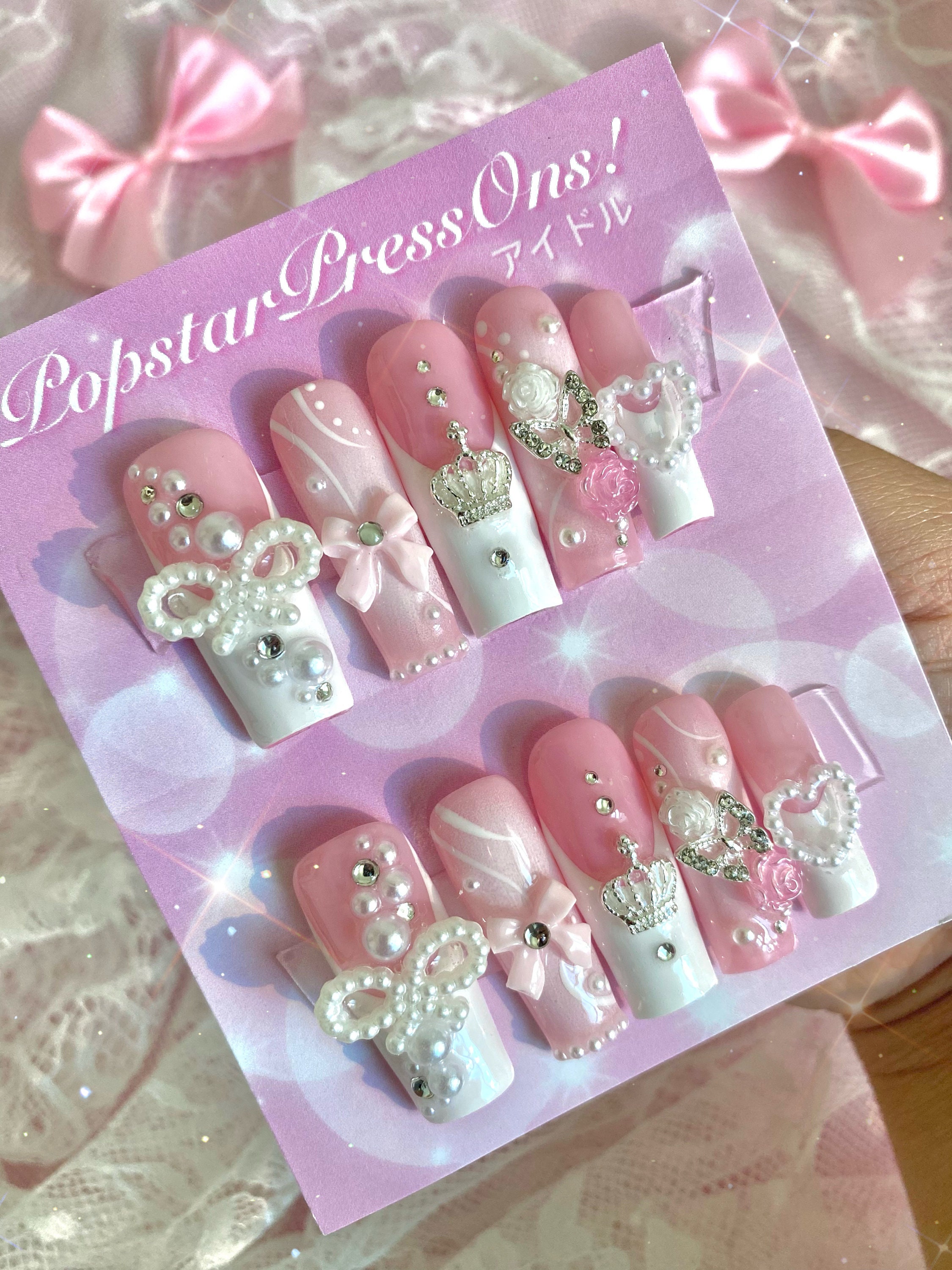 Coquette Aesthetic Hand Painted Press on Nails MADE TO ORDER Press on Nails  3D Magnetic Cherries Nails One Set of 10 Nin's Nails 