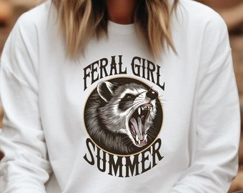 Feral Girl Summer Sweatshirt: Funny Raccoon Graphic Hoodie