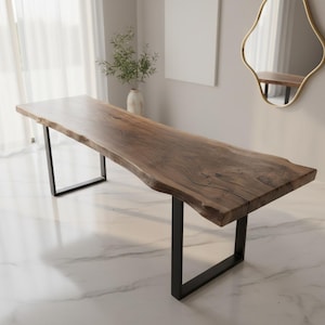 Live Edge Walnut Office Desk: Solid Wood Slab, Modern Steel Legs