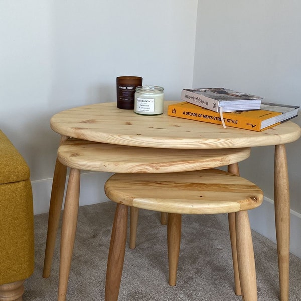 Ercol coffee table nest , Ercol style nest of tables - wooden furniture in a retro style -ercol table