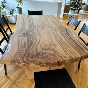 Live edge dining table Chestnut Desk Live Edge , Tree Trunk Leg Slab Table Maple Dining Table Rustic Modern Dining Table image 2