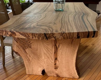 Live edge dining table  Chestnut  Desk Live Edge , Tree Trunk Leg  | Slab Table | Maple Dining Table | Rustic Modern Dining Table