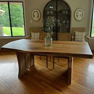 Live edge dining table Chestnut Desk Live Edge , Tree Trunk Leg Slab Table Maple Dining Table Rustic Modern Dining Table image 4