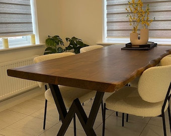Live Edge Walnut Dining Table: Handmade Wood Desk with Metal Legs