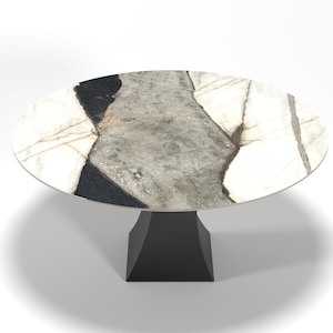 Round Ceramic Dining Table - Modern Metal-Legged, Luxury Kitchen Table, Scratch and Heat Resistant, Natural Stone Texture, Custom Made