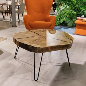 Live Edge Coffee Table: Round Walnut Wood Slab with Metal Legs