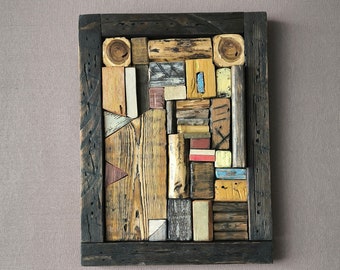 Modern Wood Art, Reclaimed Wood Wall Art, Rustic Art, Abstract Wood Art, Geometric Wall Art 19" long x 15" wide  (48x37 cm)