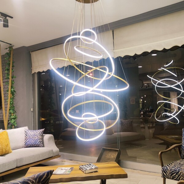 LED Swirl 9 Ring Chandelier Pendant Light Contemporary | Pendant lights, chandelier pendant light, Entry Light for High Ceiling Foyer