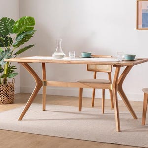 Rustic Solid Beech Wood Spider Table Base - Durable Dining Table Legs for Heavy Tops Glass, Marble, Wood, Epoxy - Mid-Century Modern Design