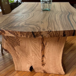 Live edge dining table Chestnut Desk Live Edge , Tree Trunk Leg Slab Table Maple Dining Table Rustic Modern Dining Table image 1