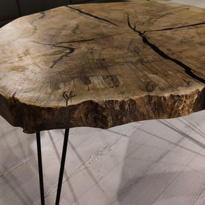Round Coffee Table, Live Edge Slab - Natural Grain | Metal Legs | 36 In | Handcrafted image 10