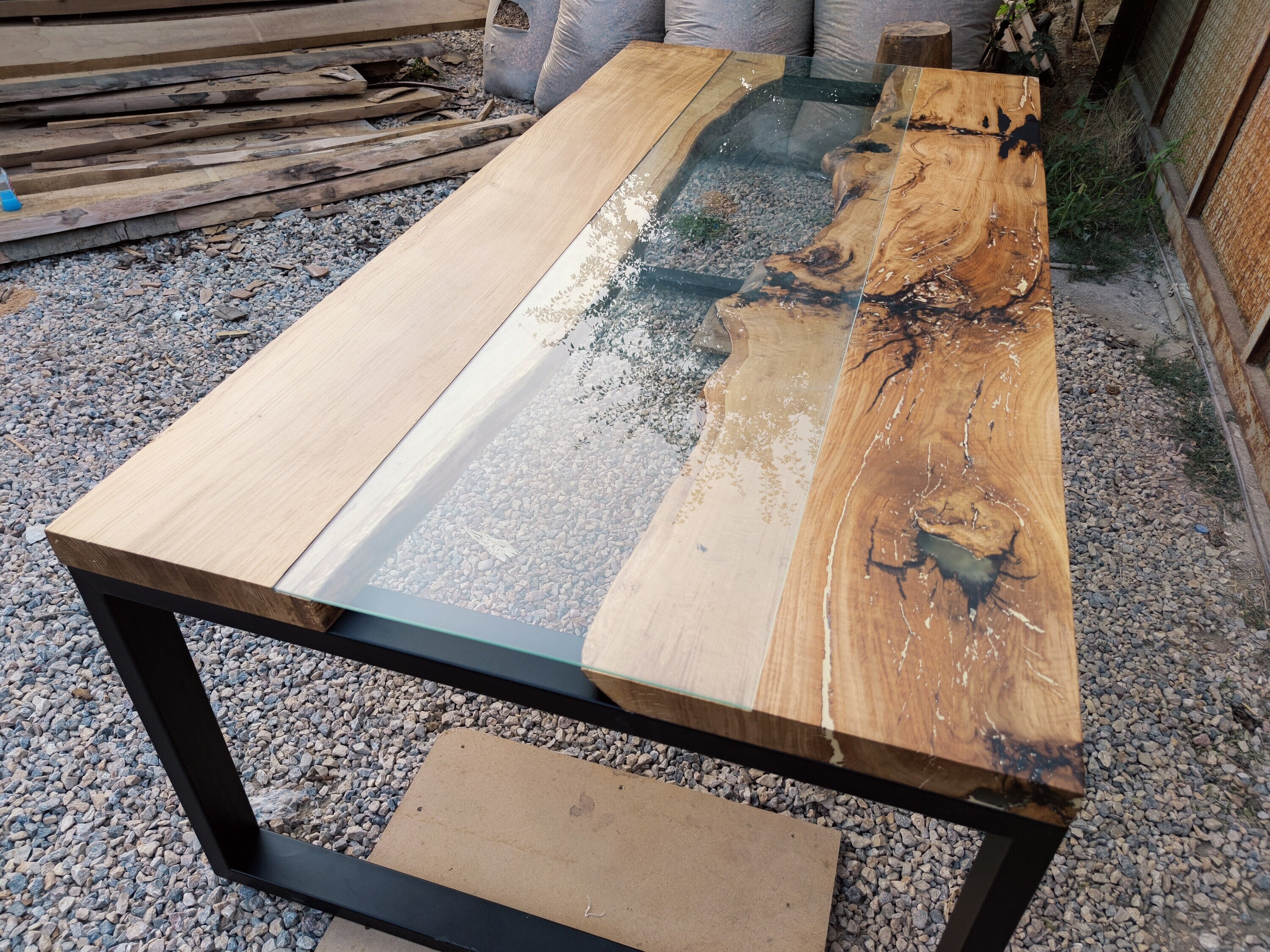 Oak Wood And Black Epoxy Resin River Coffee Table – orchardprojectco