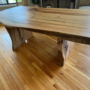 Live edge dining table Chestnut Desk Live Edge , Tree Trunk Leg Slab Table Maple Dining Table Rustic Modern Dining Table image 3