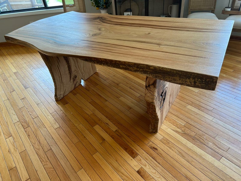 Live edge dining table Chestnut Desk Live Edge , Tree Trunk Leg Slab Table Maple Dining Table Rustic Modern Dining Table image 3